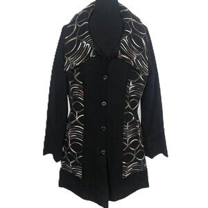 BLACK FAUX SUEDE WITH MULTI COLOR ABSTRACT INSET AND COLLAR
